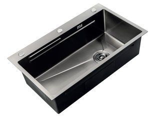Кухонна мийка Zerix ZH6845-SET-05 Decor Nano-Black (3.0/0.8) з нерж. сталі комплект (графіт) (ZM5588) ZM5588 фото