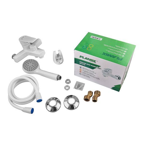 Змішувач для ванни PLAMIX OSCAR-009 EURO SET WHITE (зі шлангом, лійкою та кро... PM0699 фото