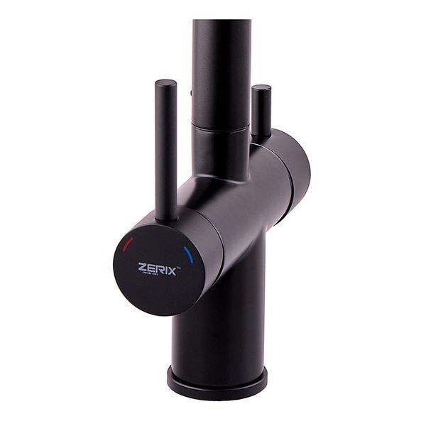 Кухонний змішувач на дві води Zerix LUX-024 Black з висувною лійкою (нерж. ст... ZX5556 фото
